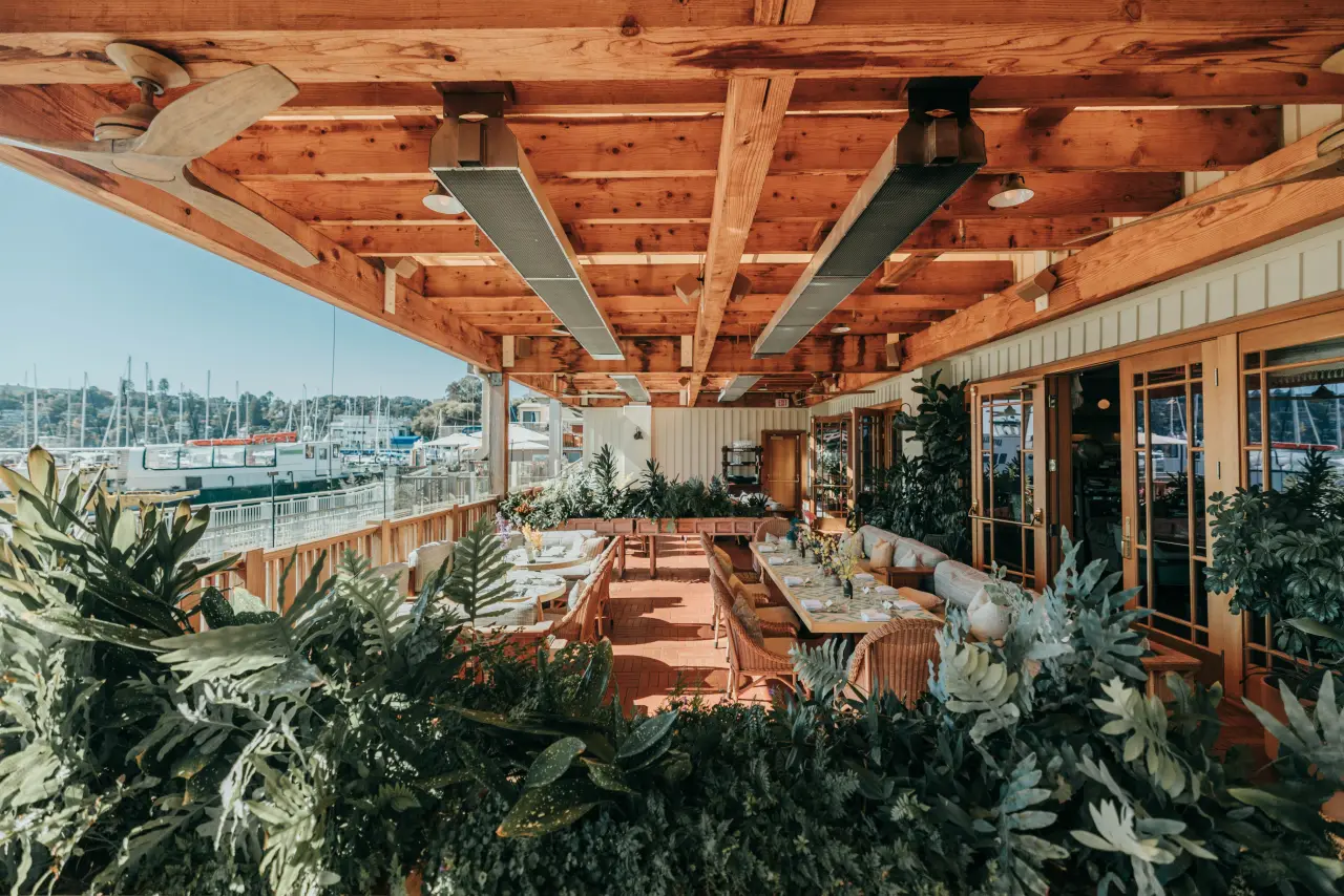 The covered patio over the Bay