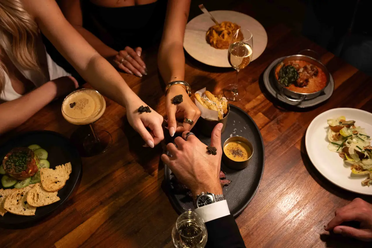 Dinner with a caviar bump and champagne