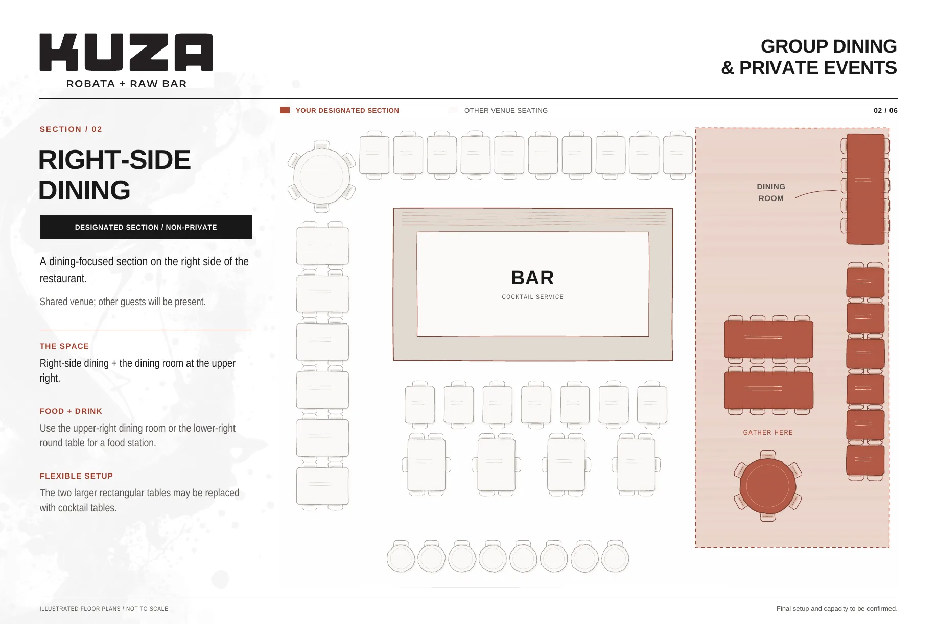 Floor plan: Right-side dining at KUZA